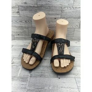 Vionic Sandals Shoes Womens Size‎ 8 Black Cork Footbed Beaded Comfort Orthotic